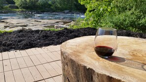 Gazebo seating offers a view to the river below. 