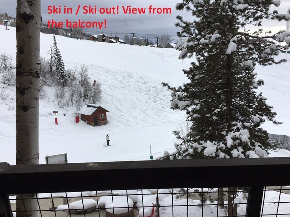 The Right of Way ski run is right out the back of the building.