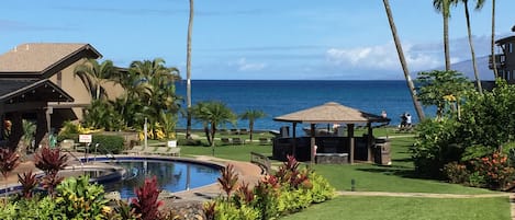 Beautiful courtyard pool and view to ocean