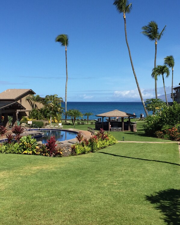 Beautiful courtyard pool and view to ocean