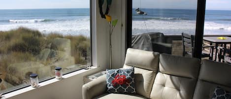 VIEW OF BEACH AND OCEAN FROM LIVING ROOM