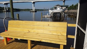 One of two benches outside dock house-great view