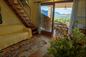 The living room enjoys a beautiful view of the islands.