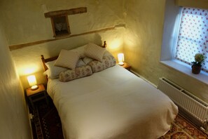 South-facing double bedroom, with view towards church spire
