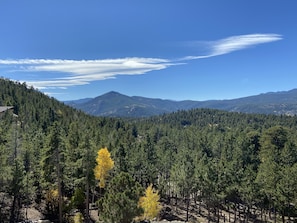 Lodge view to Blue Mountain and 14er Mount Evans and Golden Gate State Park