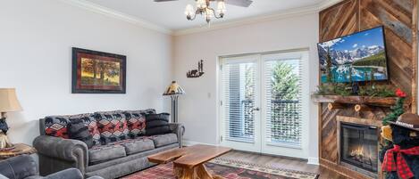 living room with electric fireplace