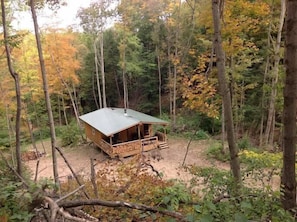 View of the cabin coming down the Hogback Trail.