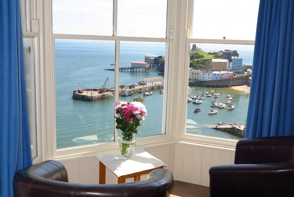 Lounge window overlooking Tenby Harbour