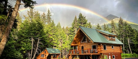 Rainbow over Kenai Cove Log Cabin