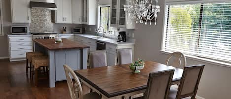 Dining room and view of kitchen island