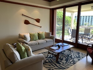 Comfortable living room with queen sofabed