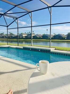 Morning coffee by the pool