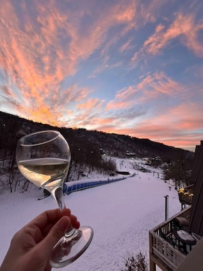 A toast to a great trip on the slopes.  And what a view!
