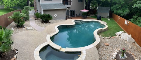 Let's soak in the spa!  (view from Pergola).