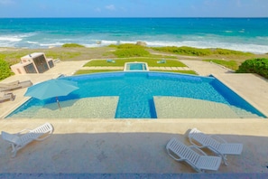 View of the pool from the upstairs terrace