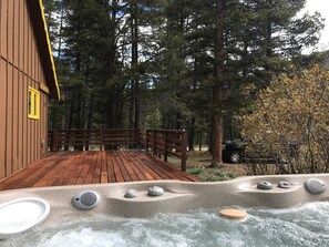 Enjoy outdoor gatherings on our new sunny redwood deck. 4th of July or any time