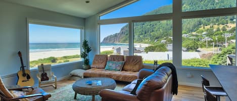 Spectacular Living Room View of beach and Neahkahnie Mountain