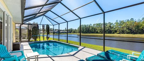 Private pool area with new padded sun loungers