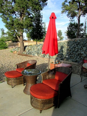 Watch the beautiful sunsets here from this second outdoor seating area