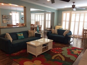 The living area on the second (main) floor. The furniture is new and comfortable