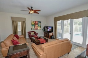 Family room overlooking pool area