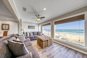 Main level living room with gorgeous beach views!