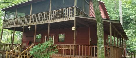 Rustic mountain home on the outside, comfortable cabin in the inside. 