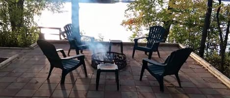 Bonfire patio overlooking the lake.  Amazing sunsets here.