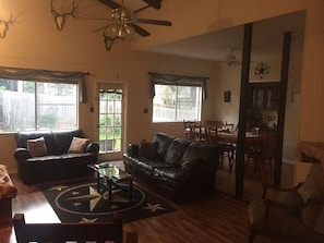 Family room with adjoining dining area 