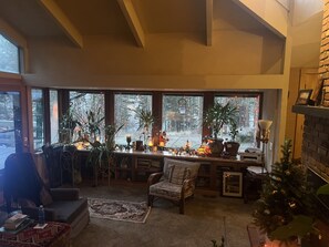 Sunken living room with patio out back