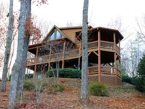 View of the cabin as you are coming up the driveway