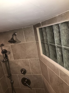 Updated shower with sitting area