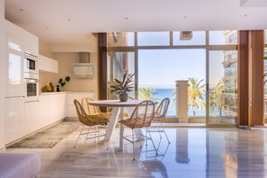 Seafront living room & kitchen