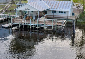 Large covered dock for grilling and fishing. Includes one floating dock.