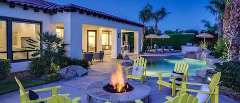 Outdoor fire pit with seating for 6