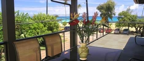 Lanai (Balcony) w/the gorgeous ocean view.  BBQ on the Lanai, what a life.