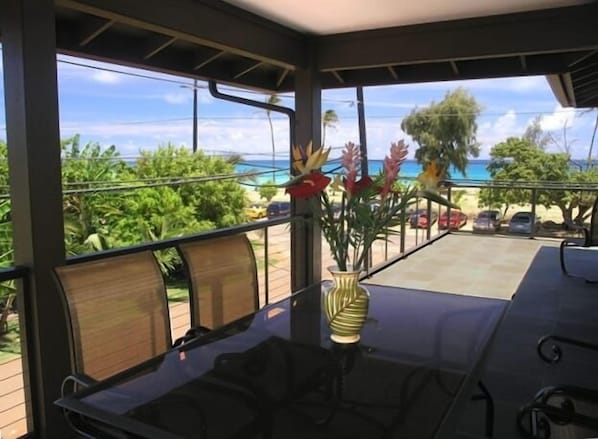 Lanai (Balcony) w/the gorgeous ocean view.  BBQ on the Lanai, what a life.