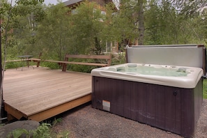 The Hot Tub is next to a beautiful Ipe, Brazilian Walnut deck.