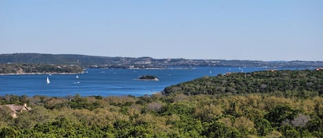 Lake Travis view from the balcony on a sunny day.