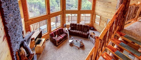 Gorgeous wood interior of the chalet.