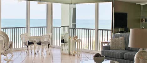 Direct views of the Gulf of Mexico from living room, enlarged to include lanai.