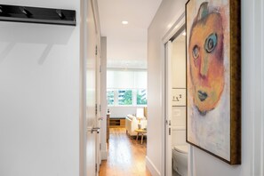 Main landing area, features coat hook and space for shoes