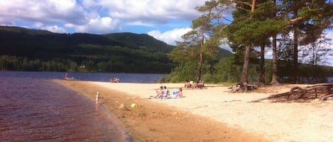 Our favorite beach at Långäs. Hovfjället in the background. Church is on west sh
