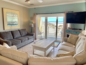 Living room with gorgeous beach views