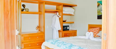 Coral suite with Queen bed and Mahogany closet.