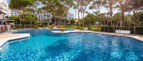 Choose from 3 pools. All have separate kid's pools, life guards and safe fences