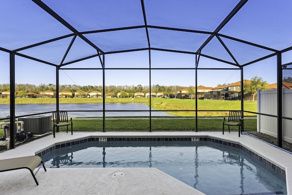 Pool area with an amazing lake view