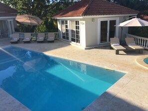 Aerial view of pool deck