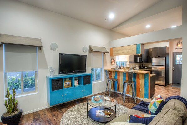 Contemporary decor/ Vaulted ceilings for open & airy feel.