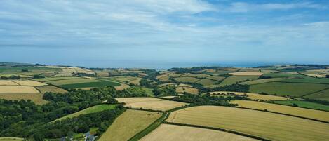 Stunning rural views across the rolling Devon countryside out to the sea
